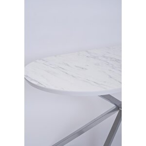 Bohem Metal Boyalı Mdf Lak Panel Yemek Masası 90x170 Beyaz Mermer