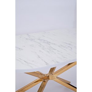 Bohem Metal Boyalı Mdf Lak Panel Yemek Masası 90x170 Beyaz Mermer