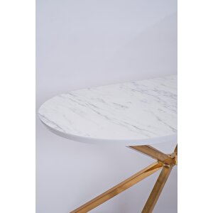 Bohem Metal Boyalı Mdf Lak Panel Yemek Masası 90x170 Beyaz Mermer