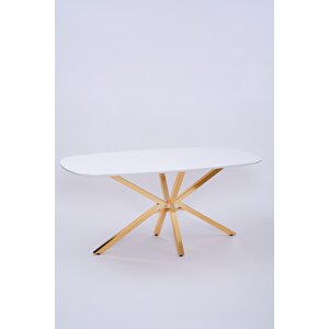 Çapraz Beyaz High Gloss Yemek Masası 90*160 Cm Sarı