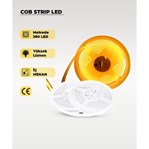 12v Cob Şerit Led Amber Işık  - Metrede 360 Led - 5 Metre