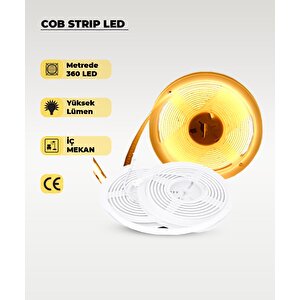 12v Cob Şerit Led 3200k Sarı Işık  - Metrede 360 Led - 5 Metre