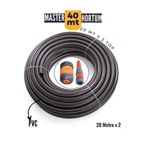 20 Mt + 20metre Pvc Bahçe Ve Yıkama Hortumu Sulama Başlığı Hediyeli