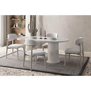 Mermer Desen Oval 4 Sandalyeli Masa Takımı
