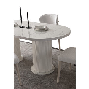 Mermer Desen Oval 4 Sandalyeli Masa Takımı