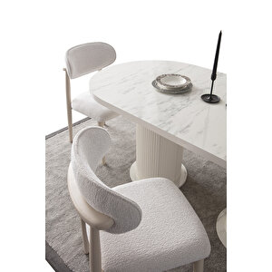 Mermer Desen Oval 4 Sandalyeli Masa Takımı