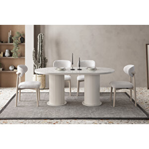 Edsy Home Mermer Desen Oval 4 Sandalyeli Masa Takımı