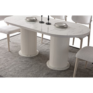 Edsy Home Mermer Desen Oval 4 Sandalyeli Masa Takımı