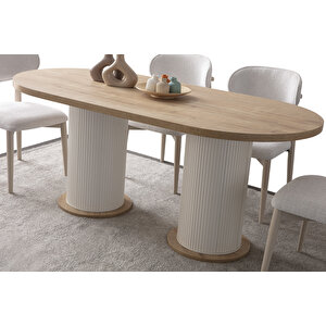 Edsy Home Safir Meşe Oval 4 Sandalyeli Masa Takımı
