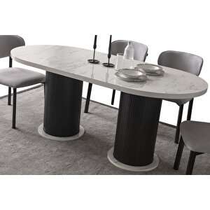 Edsy Home Mermer Desen Oval 4 Sandalyeli Masa Takımı