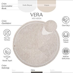 Cool Halı Vera 1455 Vizon Halı Kilim Yumuşak Dokulu Salon Halısı Mutfak Antre Yuvarlak Dokuma Makine Halısı