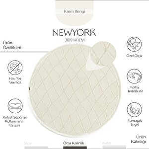 Newyork 3109 Krem Yumuşak Halı Salon Koridor Kesme Yolluk Yuvarlak Dokuma Makine Halısı 120x120 cm