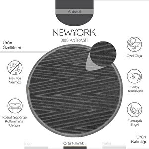 Newyork 3108 Antrasit Yumuşak Halı Salon Koridor Kesme Yolluk Yuvarlak Dokuma Makine Halı 120x120 cm