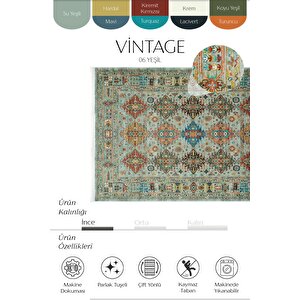 Vintage 06 Aqua Antik Desen Makinede Yıkanabilir Halı Kaymaz Dijital Baskı Mutfak Halısı 200x290 cm