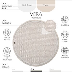 Vera 1452 Vizon Halı Kilim Yumuşak Salon Halısı Mutfak Antre Yuvarlak Dokuma Makine Halısı 100x100 cm
