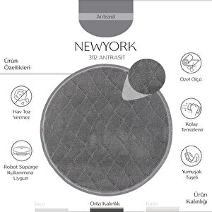 Newyork 3112 Antrasit Yumuşak Halı Salon Koridor Kesme Yolluk Yuvarlak Dokuma Makine Halı 100x100 cm