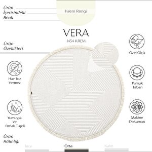 Vera 1454 Krem Halı Kilim Yumuşak Salon Halısı Mutfak Antre Yuvarlak Dokuma Makine Halısı 120x120 cm