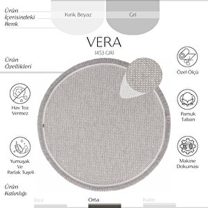 Vera 1453 Gri Halı Kilim Salon Halısı Mutfak Antre Yuvarlak Dokuma Makine Halısı 200x200 cm