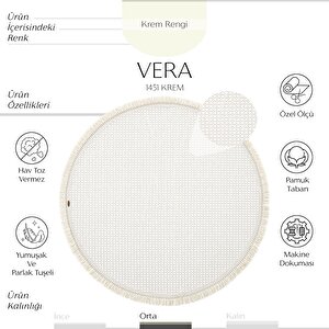 Vera 1451 Krem Halı Yumuşak Dokulu Salon Halısı Mutfak Antre Yuvarlak Dokuma Makine Halısı 80x80 cm