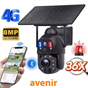 Av-s436 4g Solar Güneş Enerjili 6mp 36x Optik Zoom Sirenli Gece Görüşlü  Kamera