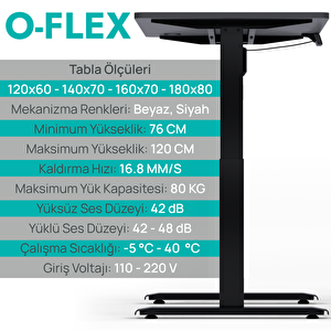 O-flex Tek Motorlu Elektrikli Yükseklik Ayarlı Masa - 140x70 - Barok Barok