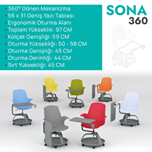 Sona 360 Yazı Tablalı Mobil Eğitim Sandalyesi Sarı