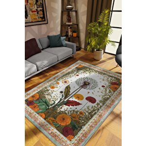 Art Deco Karahindiba Vintage Halı Görünümlü Dijital Baskı Renkli Halı,rustik Çiçekli Halı 200x300 cm