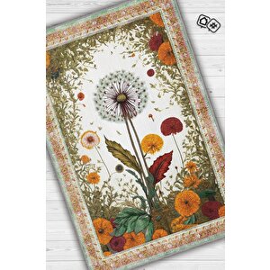 Art Deco Karahindiba Vintage Halı Görünümlü Dijital Baskı Renkli Halı,rustik Çiçekli Halı 200x300 cm