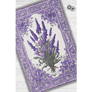 Art Deco Lavanta Çiçeği Vintage Halı Görünümlü Dijital Baskı Mor Halı,rustik Çiçekli Halı 80x120 cm