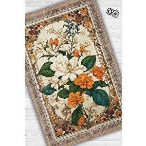 Art Deco Yasemin Çiçeği Vintage Halı Görünümlü Dijital Baskı Renkli Halı,rustik Çiçek Halı 120x180 cm