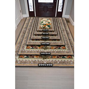 Homshtag Art Deco Yasemin Çiçeği Vintage Halı Görünümlü Dijital Baskı Renkli Halı,rustik Çiçek Halı