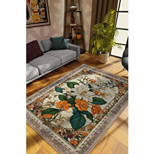 Art Deco Yasemin Çiçeği Vintage Halı Görünümlü Dijital Baskı Renkli Halı,rustik Çiçek Halı 80x120 cm