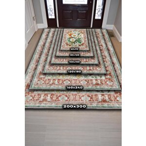 Homshtag Art Deco Papatya Çiçeği Vintage Halı Görünümlü Dijital Baskı Renkli Halı,rustik Çiçekli Halı