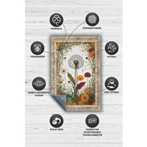 Homshtag Art Deco Karahindiba Vintage Halı Görünümlü Dijital Baskı Renkli Halı,rustik Çiçekli Halı