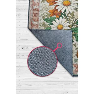 Homshtag Art Deco Papatya Çiçeği Vintage Halı Görünümlü Dijital Baskı Renkli Halı,rustik Çiçekli Halı