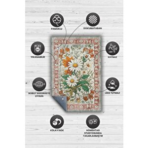 Art Deco Papatya Çiçeği Vintage Halı Görünümlü Dijital Baskı Renkli Halı,rustik Çiçekli Halı 100x150 cm
