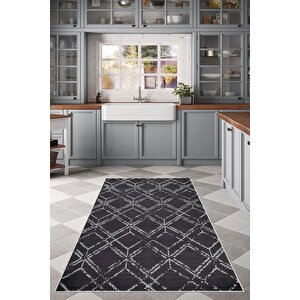 Dijital Kaymaz Yıkanabilir Modern Gri̇ Mutfak Halısı Salon Halısı Yolluk 80x400 cm