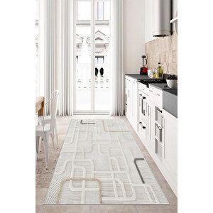 Dijital Kaymaz Yıkanabilir Modern Gri̇ Mutfak Halısı Salon Halısı Yolluk 100x400 cm
