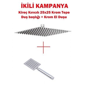 Kireç Kırıcılı 304 Kalite Paslanmaz 25x25 İnox Düz Duş Başlığı + Tepe Duş Başlığı