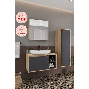 Lale 80 Cm Set %100 Mdf Lavabolu Banyo Dolabı Aynalı Dolap Boy Dolabı