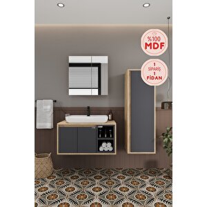 Lale 80 Cm Set %100 Mdf Lavabolu Banyo Dolabı Aynalı Dolap Boy Dolabı