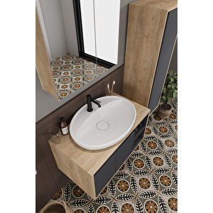 Lale 80 Cm Set %100 Mdf Lavabolu Banyo Dolabı Aynalı Dolap Boy Dolabı
