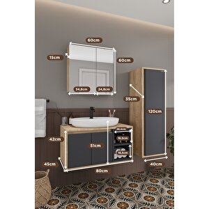 Lale 80 Cm Set %100 Mdf Lavabolu Banyo Dolabı Aynalı Dolap Boy Dolabı