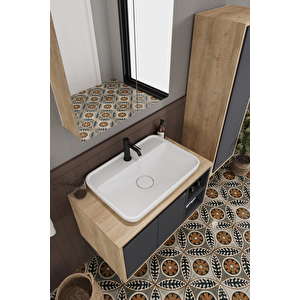 Lale 80 Cm Set %100 Mdf Lavabolu Banyo Dolabı Aynalı Dolap Boy Dolabı