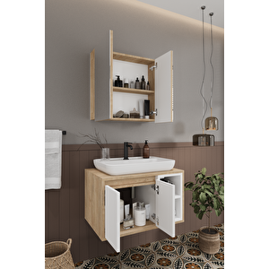 Lale Beyaz 70 Cm %100 Mdf Lavabolu Banyo  Dolabı + Aynalı Dolap