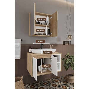 Lale Beyaz 70 Cm %100 Mdf Lavabolu Banyo  Dolabı + Aynalı Dolap