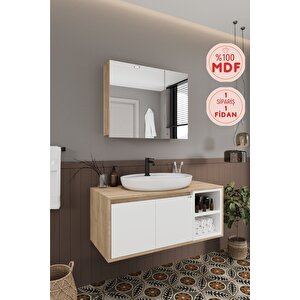 Lale Beyaz 100 Cm %100 Mdf Lavabolu Banyo Dolabı + Aynalı Dolap