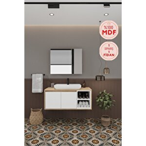 Lale Beyaz 100 Cm %100 Mdf Lavabolu Banyo Dolabı + Aynalı Dolap
