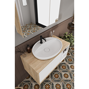 Lale Beyaz 100 Cm %100 Mdf Lavabolu Banyo Dolabı + Aynalı Dolap