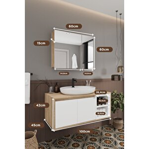 Lale Beyaz 100 Cm %100 Mdf Lavabolu Banyo Dolabı + Aynalı Dolap
